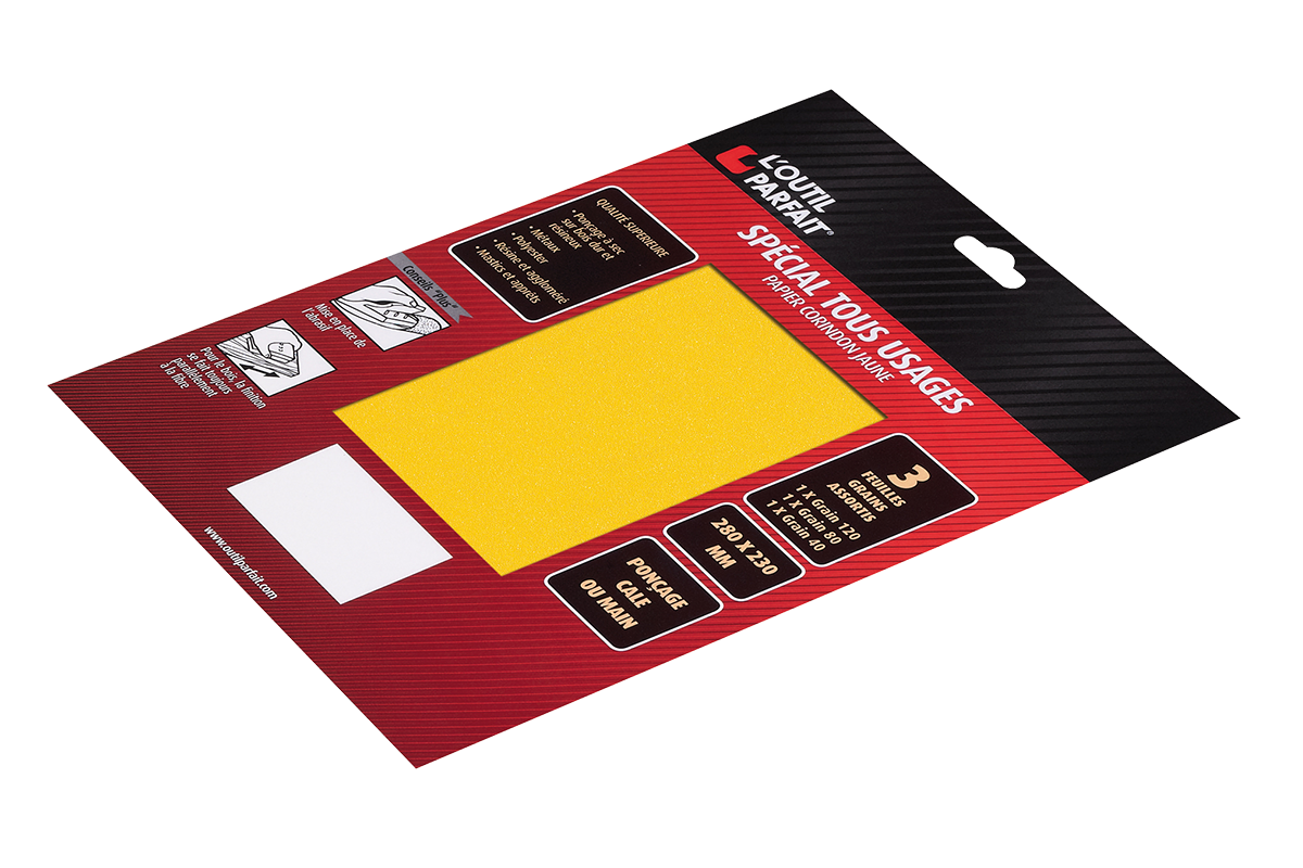 Lot de 3 papiers abrasifs pour bois aggloméré et chants de laminés - 185 gr/m²