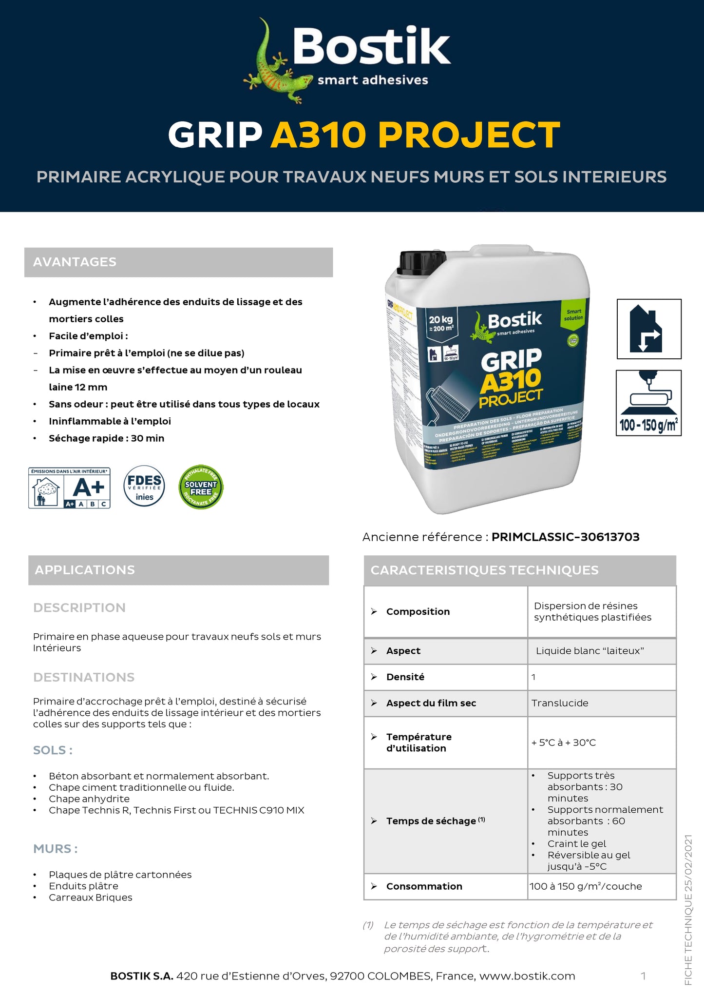 Primaire acrylique 20kg | Grip A310 Project | BOSTIK