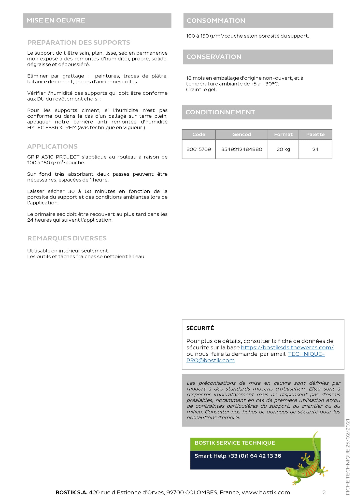 Primaire acrylique 20kg | Grip A310 Project | BOSTIK