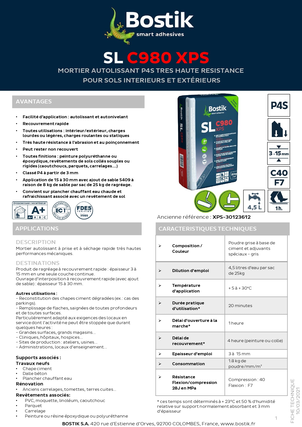 Ragréage P4S Fibré Autolisant - int/ext - SL C980 -25 KG