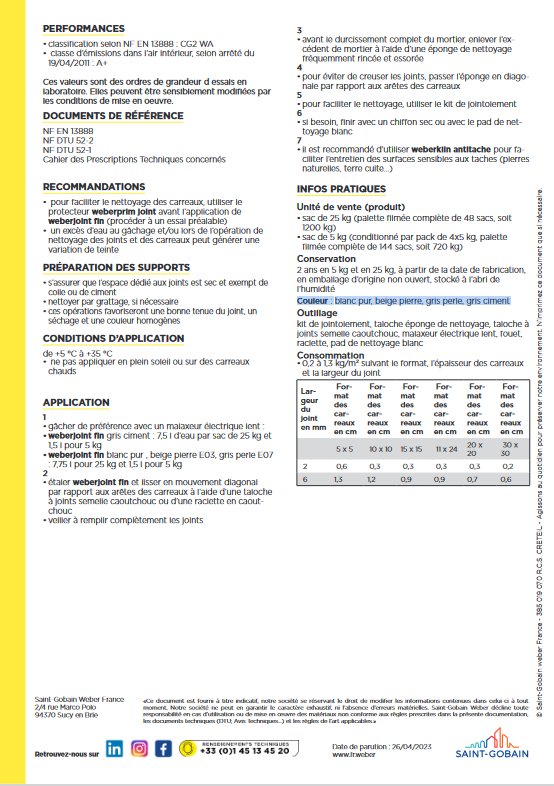 WeberJoint Mortier Gris Ciment E00 - 5kg