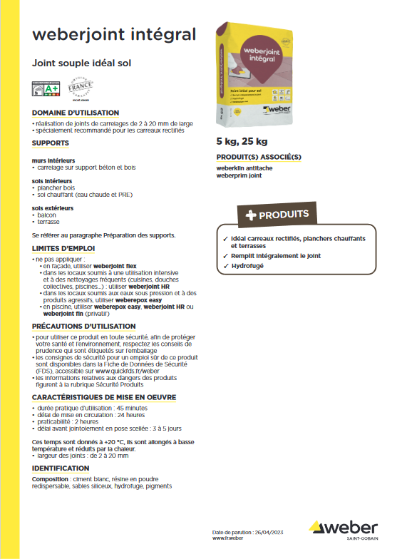Weberjoint Mortier Integral Pour Sol Et Carreaux Rectifiés - Beige Pierre E03 - 5KG
