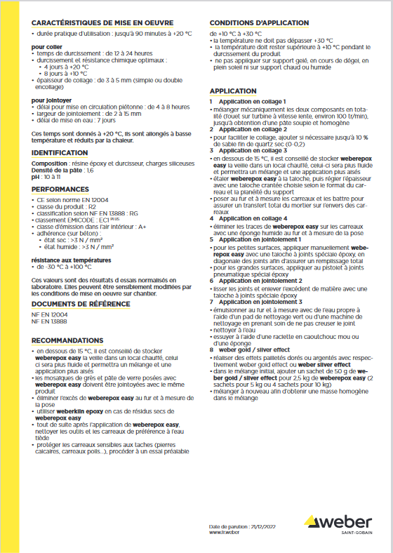 Weberepox Easy Mortier-colle de jointoiement Pour Carrelage Gris Ciment E00 - 5KG