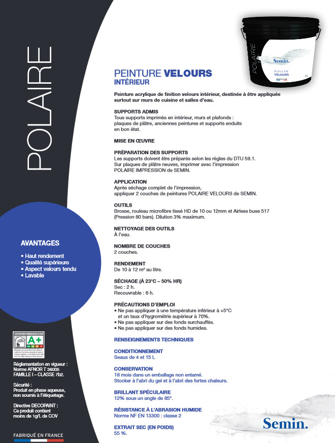 Peinture acrylique velours Blanc Intérieur Murs et Plafonds - 15L