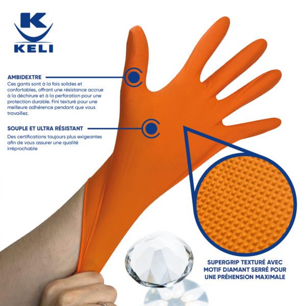 Gant Nitrile Jetable Orange Le Nigrip Structuré SuperGrip