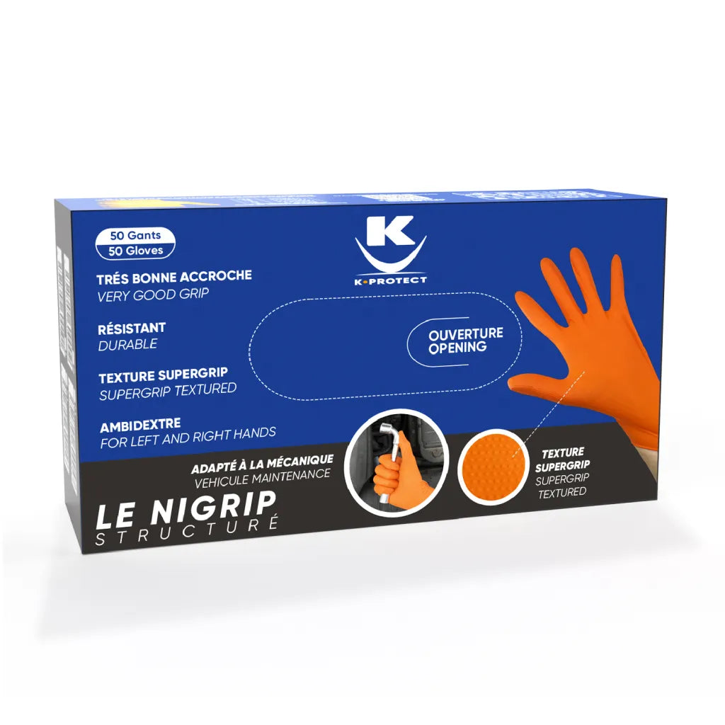 Gant Nitrile Jetable Orange Le Nigrip Structuré SuperGrip