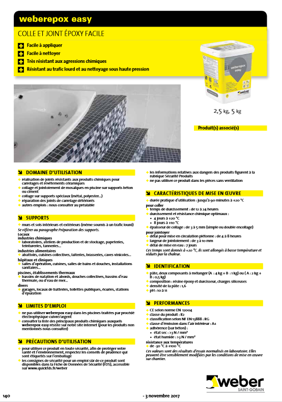 WEBERPOX EASY- Mortier Colle De Jointement blanc pur E06 - 5 kg