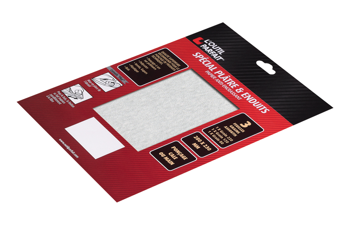 Lot de 3 papiers abrasifs pour plâtre et enduit - 220 et 120 gr/m²