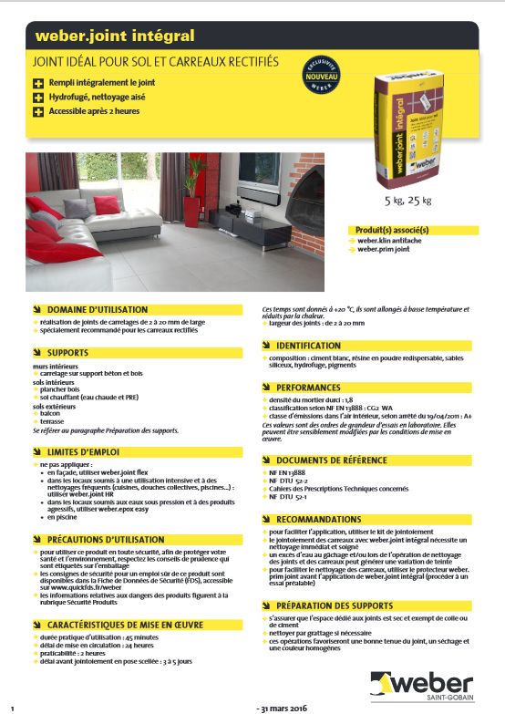 Weberjoint Mortier Integral Pour Sol Et Carreaux Rectifiés -Gris Béton E08 - 5KG