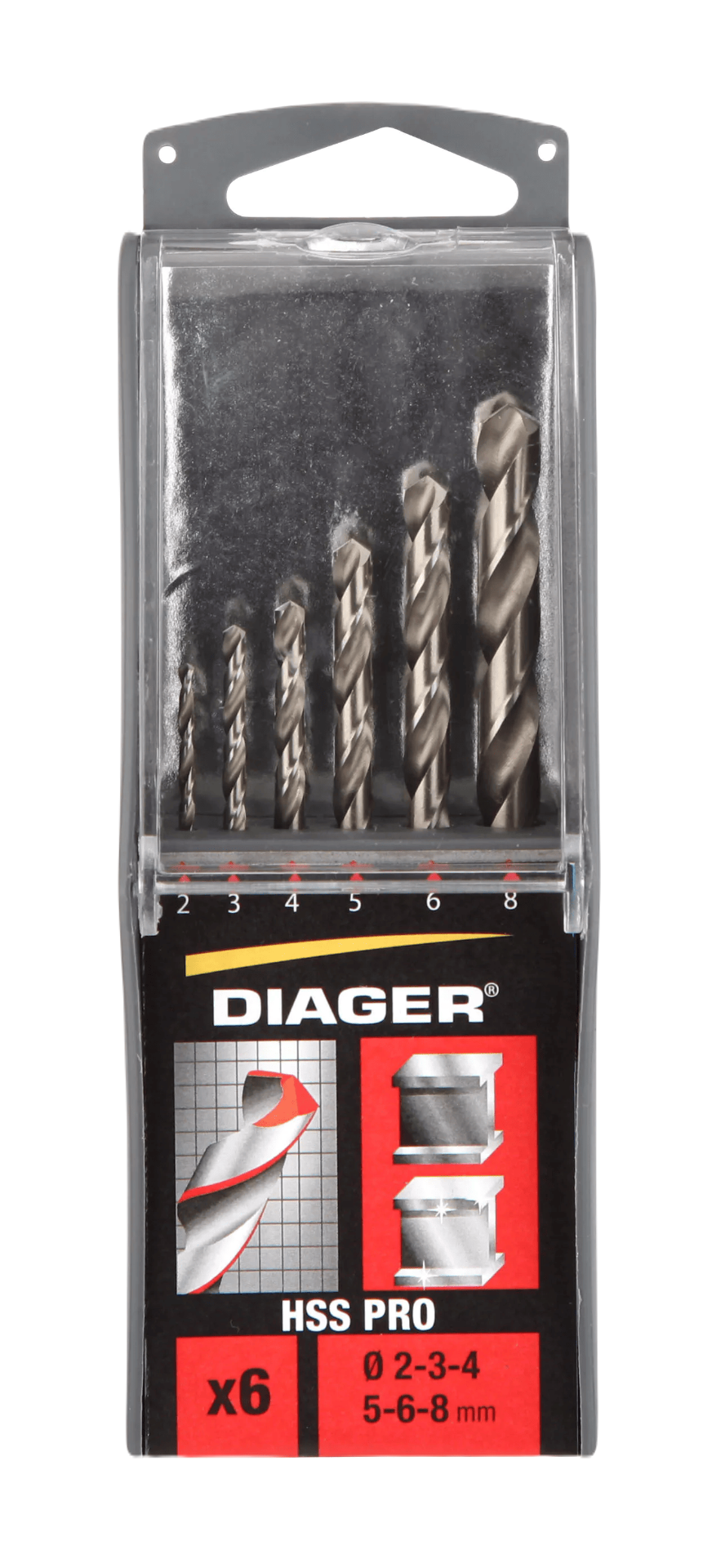 Coffret 6 forets métaux HSS Pro Din 338 angle 118° Ø2 à 8 mm