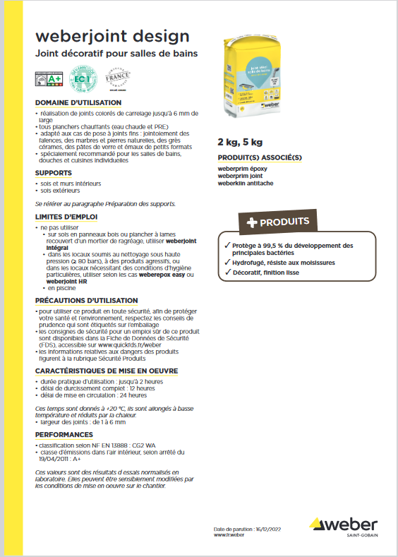 Weberjoint Mortier Décoratif Design - Blanc pur E06s - 5KG