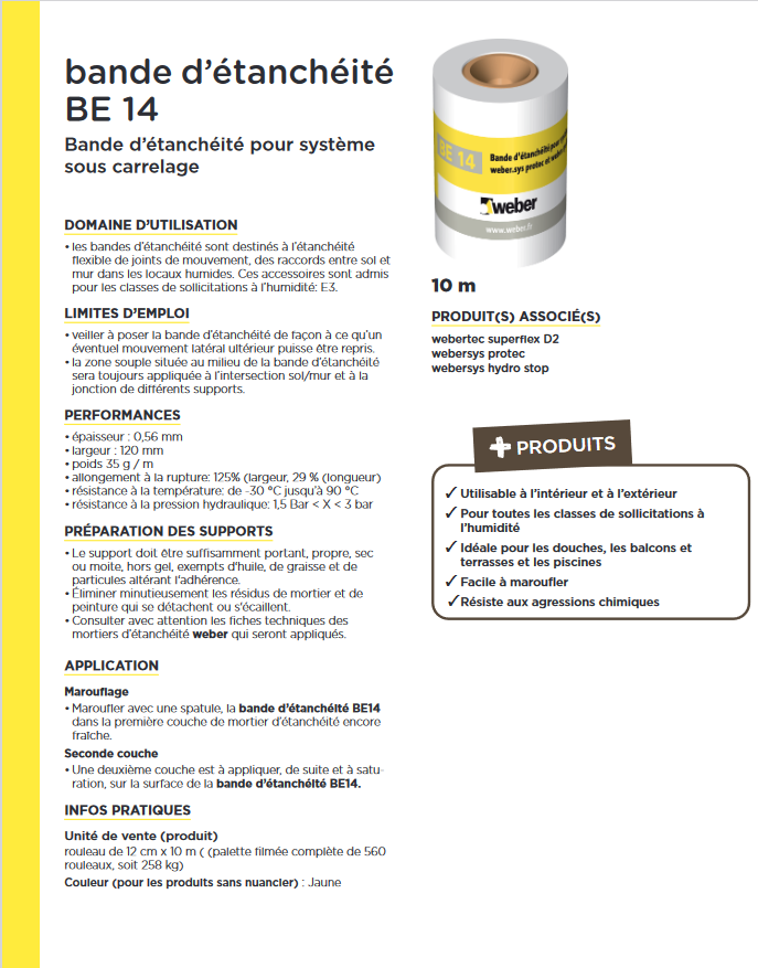 Weber Bande D'étanchéité BE14 - 10m