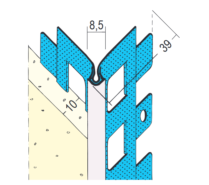 Cornière d'angle de finition pour enduit extérieur (10 mm, tête ronde)