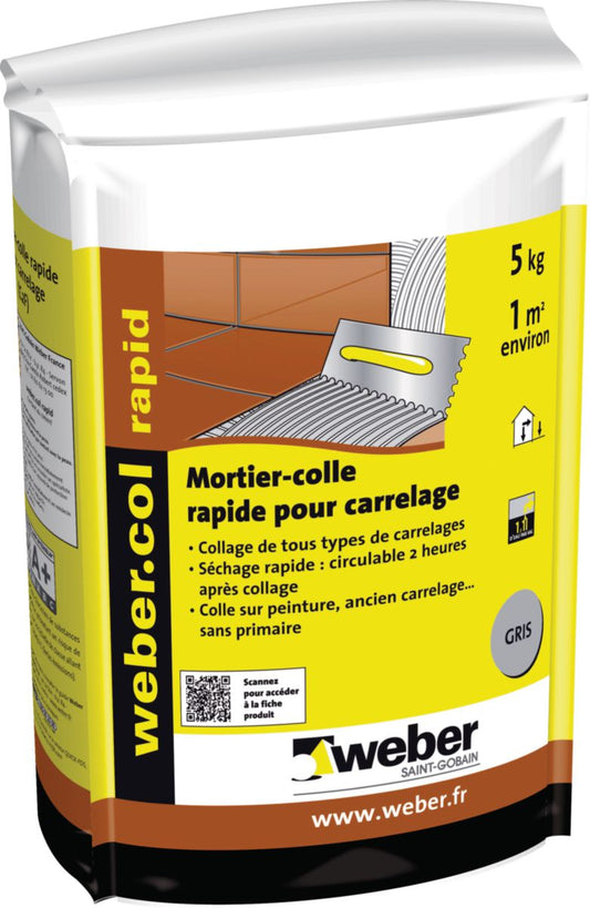 Mortier-colle webercol rapid pour carrelage Gris - 5 kg