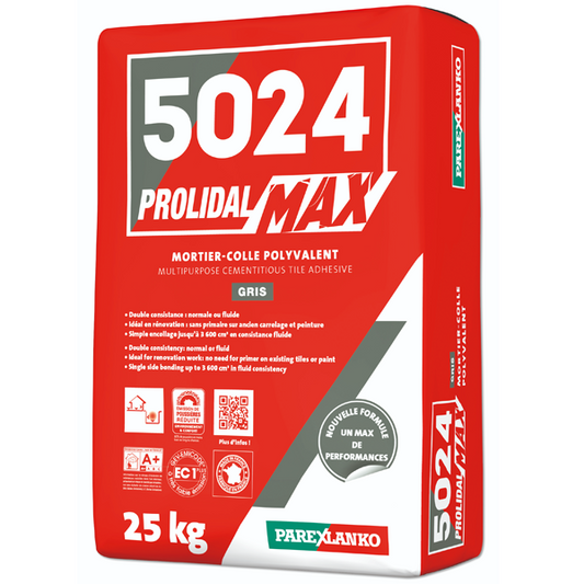 Mortier-colle amélioré polyvalent - 5024 Prolidal Max Gris - 25 KG